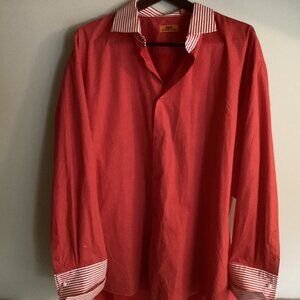 Steven Land Big & Tall Size 20 36/37 Red n White Polka Dot Dbl Cuff Men’s Shirt